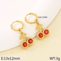 Chic gold cherry earrings with red rhinestones and detailed leaves, 11x1.5mm hoop size - Faceted Red Gemstone Cherry Gold Hoops (KE119995-GC)