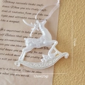 White glitter rocking deer Christmas ornament with 11cm height and pearl texture finish - White Flying Deer