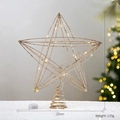 Estrella dorada brillante para árbol de Navidad 29cm con luces LED y base de muelle - Estrella de Copa de Árbol de Cinco Puntas LED Oro Champaña / 25cmx29cm