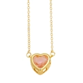 Elegante collar dorado con colgante de cristal rosa en forma de corazón y cadena fina - Champaña