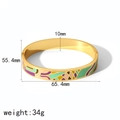 Golden 18k wide stainless steel bangle with colorful enamel pattern inlay and clasp - Purple Green Yellow Pink Abstract Block (TB7120-GN) / 18K Gold