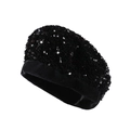 Fashionable black sequin beret with sparkling finish and soft velvet brim for women - M (56-58cm) / Black