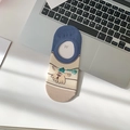 Blue and beige invisible boat sock with cartoon dog embroidery and WOOF lettering - Afro Head
