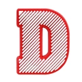Macro detail of red and white letter D PVC shoe charm with textured surface for clogs - Striped Letter D