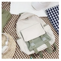 Detail of white and light green canvas backpack with sunflower zipper and double buckle - Green + No Pendant