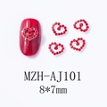 Detailed view of 8x7mm red heart-shaped nail rhinestones with silver metal base - Bright Red Hollow Rhinestone Heart (AJ101)