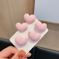 Five-piece matte pink heart hair clips set displayed on card board for sweet styling - Frosted Heart (5pcs Set)