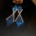 Macro shot of silver drop tassel earrings with deep blue rhinestones and white zircon stones - 18# Gun Black Deep Blue White Zircon Geometric Style