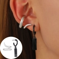 Ensemble de manchette d'oreille spirale argentée et boucle d'oreille noire - Ensemble Poignet d'Oreille Spirale Pendentif Noir (H-115)
