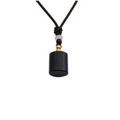Polished black gemstone perfume bottle pendant with gold clasp on brown woven cord - Blue Sandstone + 35CM Rope