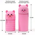 Pink pig-shaped silicone telescopic pencil case showing 12.5cm to 20cm height range - Pig Straight