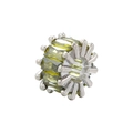 Macro shot of silver plated cylinder charm bead with yellow rectangular zircon stones - Platinum Olive Green Zirconia