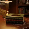Vintage dark green book-shaped wooden tissue box holder with gold embossed patterns - Green