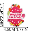 Detailed view of pink Happy Easter bunny embroidery patch with precise size measurements - Happy Easter Wreath