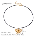 18k gold plated stainless steel bow pendant necklace with black cord strap - Black Leather Cord Gold Bow Necklace (JDNW2401017) / Black/Gold