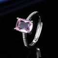 Silver adjustable ring featuring a pink rectangular gemstone and clear side stones - Platinum Gold [pink Diamond] Ljz-259 / Adjustable Open
