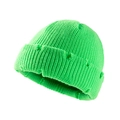Neon green distressed knit beanie with ribbed texture and vintage worn-out details - Fluorescent Green