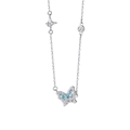 Silver butterfly pendant necklace with blue marquise stones and white zircon accents - Butterfly Dream Necklace