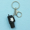 Miniature black matte flower cup keychain with silver metal clasp and lobster hook - Keychain / Black Flower Cup Keychain