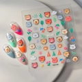Autocollants nail art 5D avec oursons kawaii en relief et motifs de fleurs colorées - Style Petit Ours (FEB-706)
