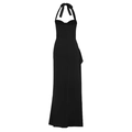 Elegant black halter neck maxi dress with silky finish and back zipper detail - XS / Black