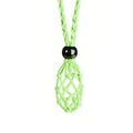 Detail of light green hand-woven crystal cage necklace holder with adjustable bead - Necklace / Green