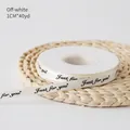 Cream white satin ribbon 1cm x 40 yards with black Just For You printing for gift wrapping - EU 40 / 1.0 Printed Ribbon-Cream White