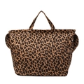 Borsa tote in tela minimalista con stampa leopardata classica e manici superiori robusti - Marrone