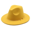 Detail of bright yellow felt fedora featuring a minimalist gold beaded band decoration - M (56-58cm) / Yellow