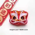 Detailed view of Chinese guardian lion plush badge, size 4.2cm height by 6.3cm width - DIY Style (Back Opening) / Lion Dance