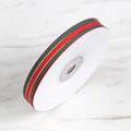 Red and green striped grosgrain ribbon with gold stitching on white spool for gifts - 1cm Wide [Thickened & High Density] 20 Yards Long