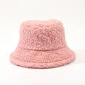Detailed view of the soft pink lambswool texture on this warm winter bucket hat - M (56-58cm) / Pink
