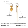 Dimensioni dettagliate degli orecchini a cuore asimmetrici in acciaio inox dorato - Stile Catena a Cuore Oro e Argento (JDEW2411012-PS)