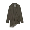 Women's casual olive green long sleeve wrap shirt with asymmetric drape design - XS / Army Green