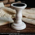 Portacandele vintage a colonna romana in legno bianco con texture rustica e finitura - Stile A - Medio (H14.5cm)