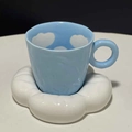 Ceramic tulip coffee cup set with blue sky clouds pattern and cloud shaped saucer - Blue Sky Cloud Cup & Saucer