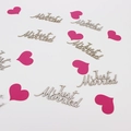 Just Married silver glitter word and pink heart confetti for wedding party table decoration - Silver Just Married+Rose Heart