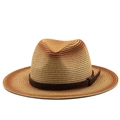 Dettaglio del cappello in paglia intrecciata sfumata con cinturino in pelle goffrata - M (56-58cm) / Sfumatura da Caffè Scuro a Marrone Chiaro (06)