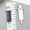 Silver and black syringe alloy charms for medical jewelry making with ruler scale - Large Silver Black Syringe