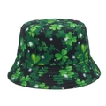 Sombrero de pescador Panamá negro con tréboles verdes para San Patricio - M / Negro con trébol verde