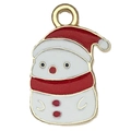 Enameled metal snowman pendant in red and white with gold finish for DIY jewelry - Snowman 17x12mm
