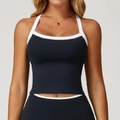 Débardeur de yoga noir extensible avec bordure blanche contrastée et dos nageur - S / Noir Premium