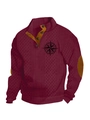 Bourgondië herenpullover met kompasprint en bruine elleboogstukken - S / Tops / Bourgondië (Kompasdruk)