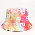 Detail of colorful tie-dye bucket hat with mushroom and floral print patterns - M (56-58cm) / Heart Mushroom Colorful