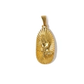 Detailed relief of golden praying hands and cross on oval stainless steel pendant - GW02-Cross Praying Hands-Gold