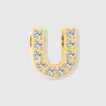 Sparkling gold letter U pendant accessory with micro-paved clear cubic zirconia crystals - Letter U-Gold