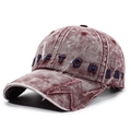 Distressed burgundy baseball cap with letter embroidery and vintage grid fabric texture - Adjustable / Red