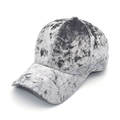 Detailed view of gray velvet baseball cap with marble texture and premium stitching - Adjustable / Gray