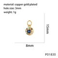 Macro detail of round gold-plated copper pendant with blue stone and colorful zircons - Round Disc Gemstone Pendant Style (P01830)
