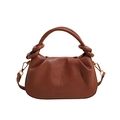 Chic caramel brown ruched leather cloud bag with knotted handle and gold hardware - Tan